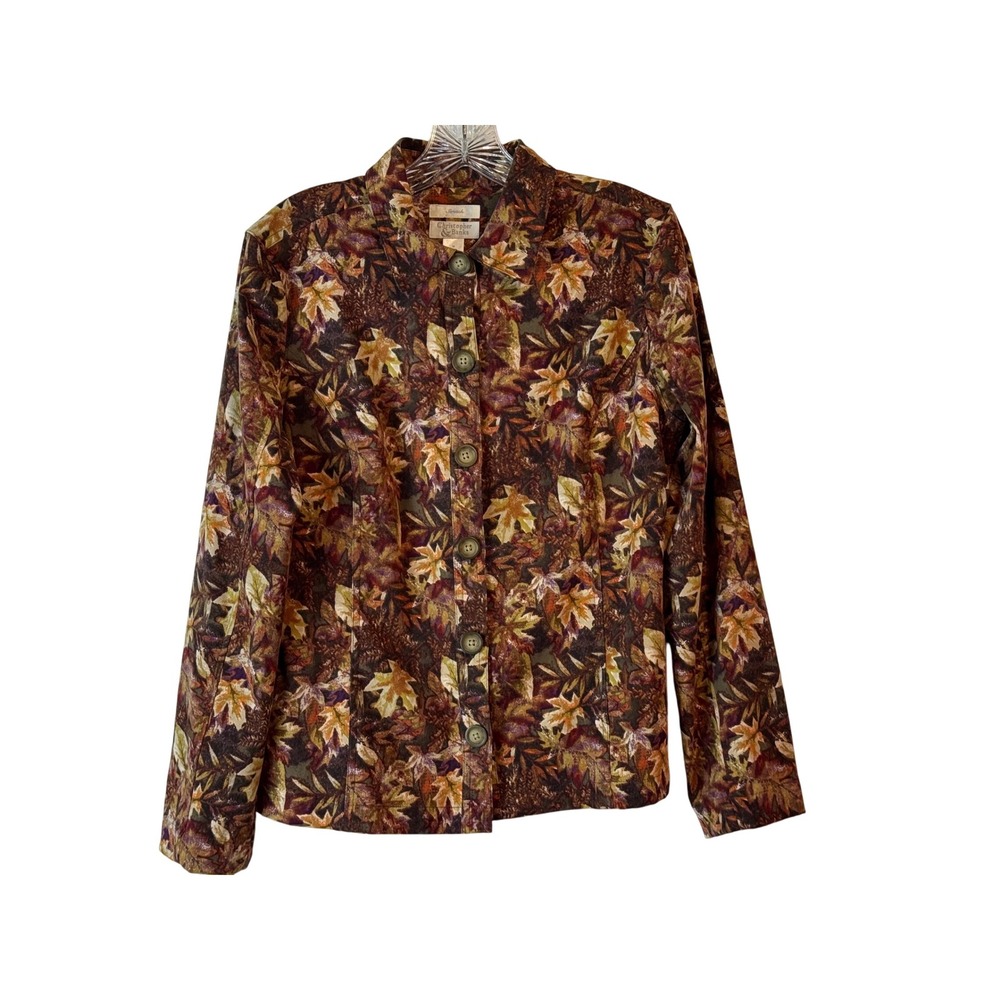 Christopher & Banks Womens‎ Button Front Shirt Jacket Sz M Autumn Leaf Print